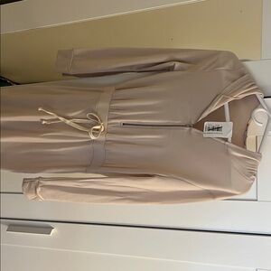 Beige Zip-Up Hoodie Dress